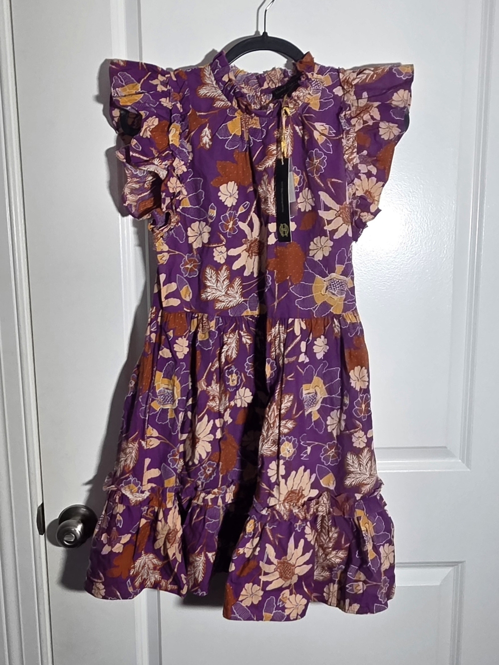 HOUSE OF HARLOW 1960  Melba Purple Floral Ruffle Button Front Dress Size Small